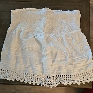 White Strapless Lace Trim Top